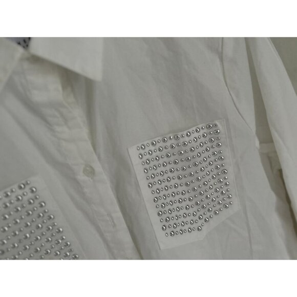 The Shirt Rochelle Behrens The Boyfriend Shirt White Metal studs chest pocket- S - Picture 6 of 8